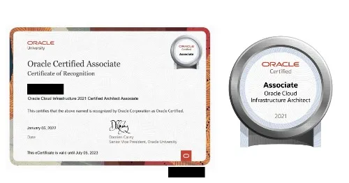 Oracle exam certificate and badge