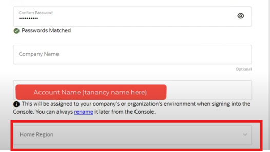 OCI Home region selection